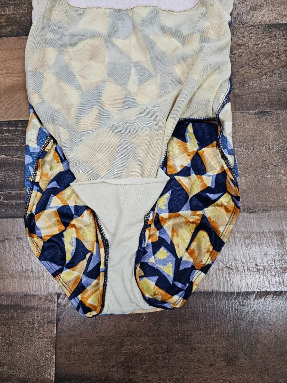 Sessa Vintage One Piece Swimsuit Size 12 Geometric Navy Gold Made in USA
